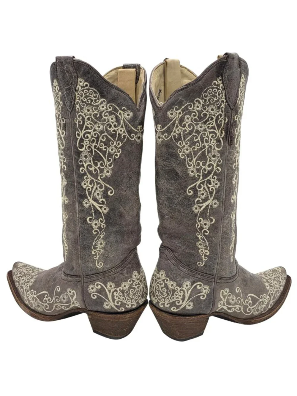 Corral Distressed Brown Leather Floral Cowgirl Western Boots Women 7M Snip Toe - Picture 6 of 16